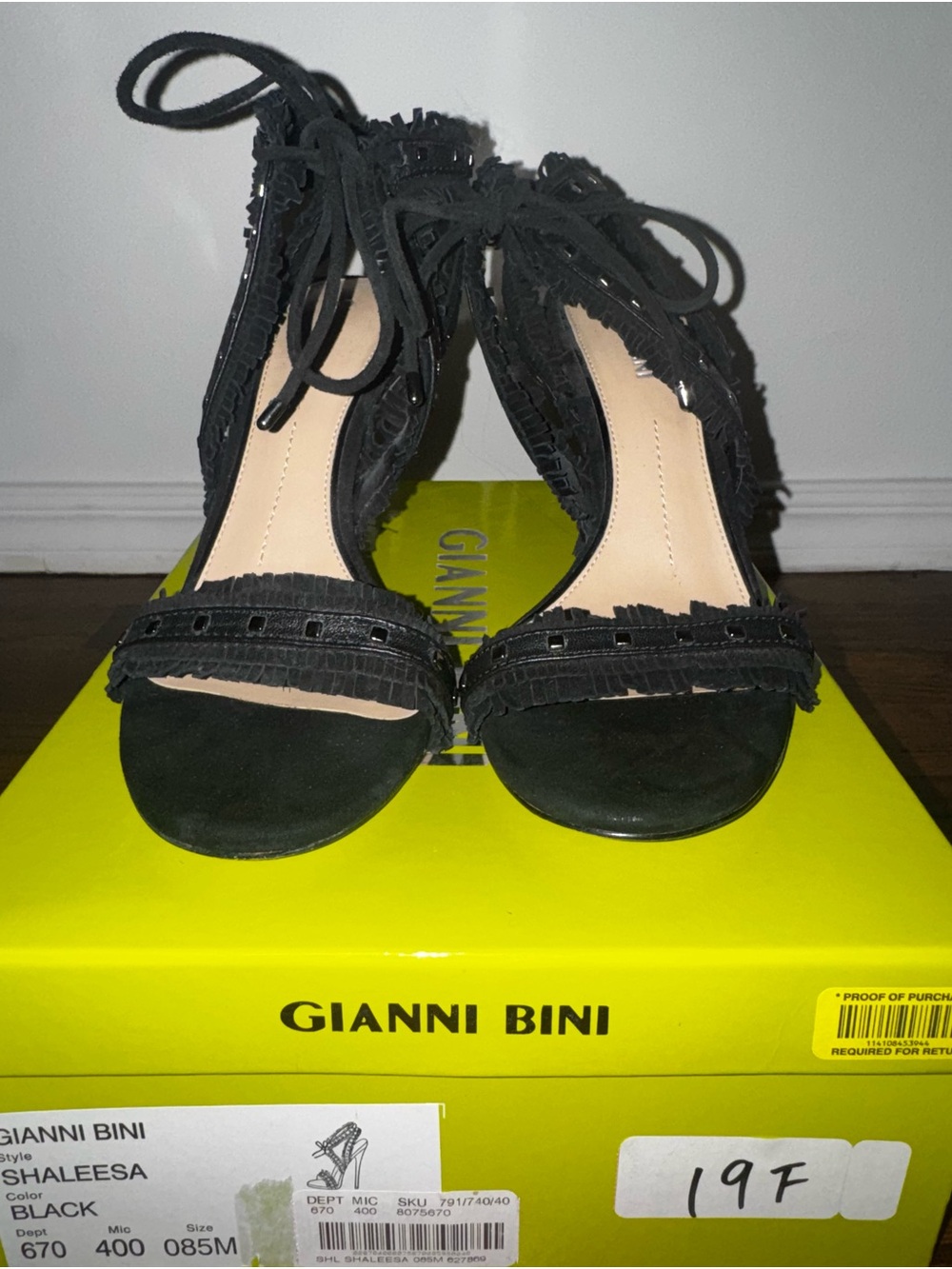 Gianni Bini Black Fringe Lace-Up Heeled Sandals